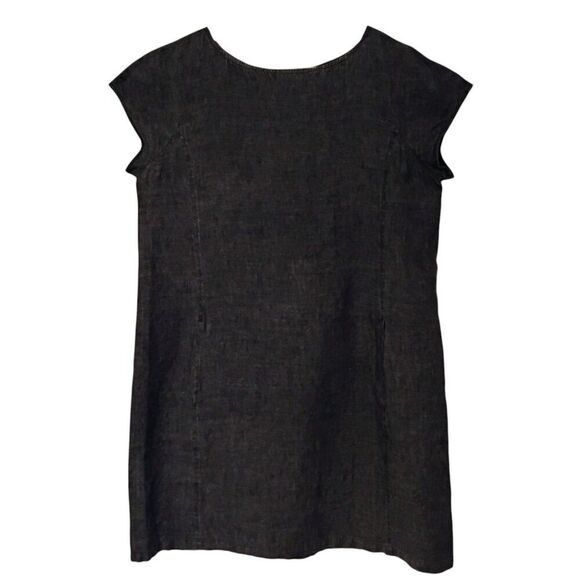 Eileen Fisher Dress 100% Linen Shift Lagenlook Pockets Boat Neck Charcoal Gray L - Picture 5 of 9